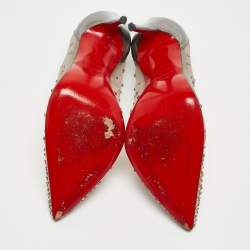 مملوكة مسبقًا Christian Louboutin Grey Leather and Mesh Follies Strass Pumps Size 38