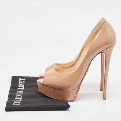 Christian Louboutin Beige Patent Leather Lady Peep Pumps Size 38.5
