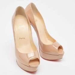 Christian Louboutin Beige Patent Leather Lady Peep Pumps Size 38.5