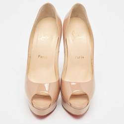 Christian Louboutin Beige Patent Leather Lady Peep Pumps Size 38.5