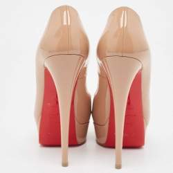 Christian Louboutin Beige Patent Leather Lady Peep Pumps Size 38.5