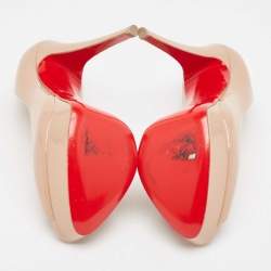 Christian Louboutin Beige Patent Leather Lady Peep Pumps Size 38.5