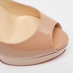 Christian Louboutin Beige Patent Leather Lady Peep Pumps Size 38.5