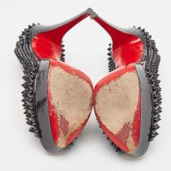 Pre Owned Christian Louboutin Black Patent Leather Lady Peep Spikes Pumps Size 39