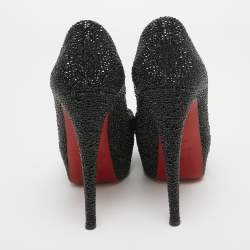 Christian Louboutin Black Crystal Embellished Lady Peep Toe Pumps Size  38.5