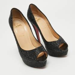 Christian Louboutin Black Crystal Embellished Lady Peep Toe Pumps Size  38.5