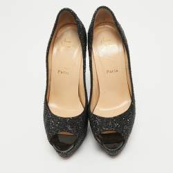 Christian Louboutin Black Crystal Embellished Lady Peep Toe Pumps Size  38.5