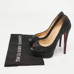 Christian Louboutin Black Crystal Embellished Lady Peep Toe Pumps Size  38.5