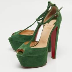 Christian Louboutin Green Suede Nenecheritza Sandals Size 38.5