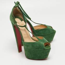 Christian Louboutin Green Suede Nenecheritza Sandals Size 38.5