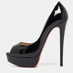 Christian Louboutin Black Patent Leather Lady Peep Pumps Size 38