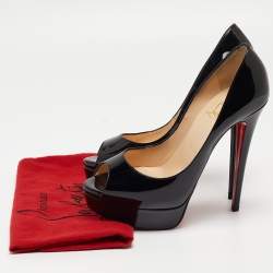 Christian Louboutin Black Patent Leather Lady Peep Pumps Size 38
