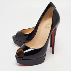 Christian Louboutin Black Patent Leather Lady Peep Pumps Size 38
