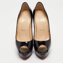 Christian Louboutin Black Patent Leather Lady Peep Pumps Size 38