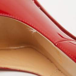 Pre Owned Christian Louboutin Red Patent Leather Lady Peep Pumps Size 38