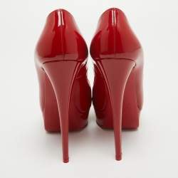 Pre Owned Christian Louboutin Red Patent Leather Lady Peep Pumps Size 38