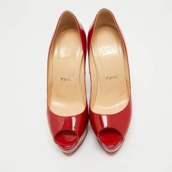 Pre Owned Christian Louboutin Red Patent Leather Lady Peep Pumps Size 38