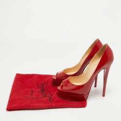 Pre Owned Christian Louboutin Red Patent Leather Lady Peep Pumps Size 38
