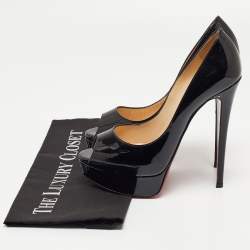 Christian Louboutin Black Patent Leather Lady Peep Pumps Size 38