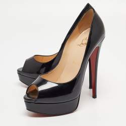 Christian Louboutin Black Patent Leather Lady Peep Pumps Size 38