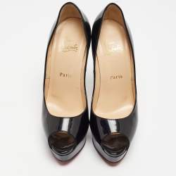 Christian Louboutin Black Patent Leather Lady Peep Pumps Size 38