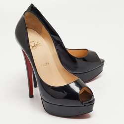 Christian Louboutin Black Patent Leather Lady Peep Pumps Size 38
