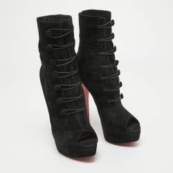 Pre Owned Christian Louboutin Black Suede Lady Tutu Ankle Boots Size 38.5