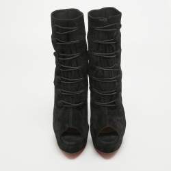 Pre Owned Christian Louboutin Black Suede Lady Tutu Ankle Boots Size 38.5