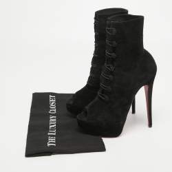 Pre Owned Christian Louboutin Black Suede Lady Tutu Ankle Boots Size 38.5