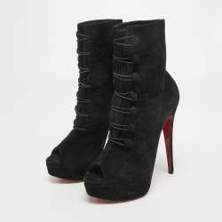 Pre Owned Christian Louboutin Black Suede Lady Tutu Ankle Boots Size 38.5