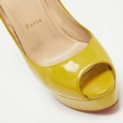Pre Owned Christian Louboutin Green Patent Lady Peep Pumps Size 38