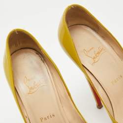 Pre Owned Christian Louboutin Green Patent Lady Peep Pumps Size 38