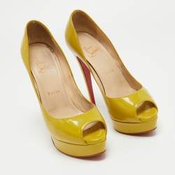 Pre Owned Christian Louboutin Green Patent Lady Peep Pumps Size 38