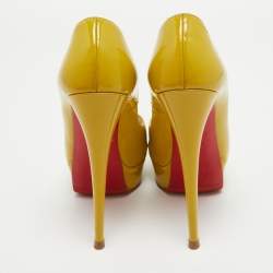 Pre Owned Christian Louboutin Green Patent Lady Peep Pumps Size 38