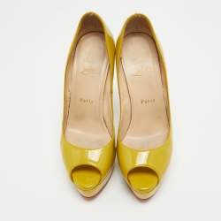 Pre Owned Christian Louboutin Green Patent Lady Peep Pumps Size 38