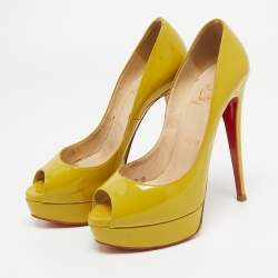 Pre Owned Christian Louboutin Green Patent Lady Peep Pumps Size 38