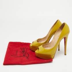 Pre Owned Christian Louboutin Green Patent Lady Peep Pumps Size 38