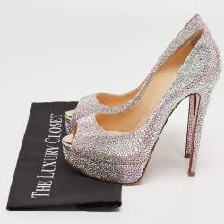 مملوكة مسبقًا Christian Louboutin Silver Crystal Embellished Very Riche Pumps Size 38