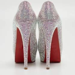 مملوكة مسبقًا Christian Louboutin Silver Crystal Embellished Very Riche Pumps Size 38