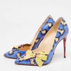Pre Owned Christian Louboutin Blue/Yellow Watersnake Madame Menodo Pumps Size 38