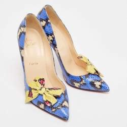 Pre Owned Christian Louboutin Blue/Yellow Watersnake Madame Menodo Pumps Size 38