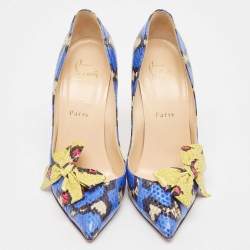 Pre Owned Christian Louboutin Blue/Yellow Watersnake Madame Menodo Pumps Size 38