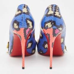 Pre Owned Christian Louboutin Blue/Yellow Watersnake Madame Menodo Pumps Size 38