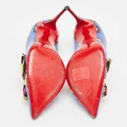 Pre Owned Christian Louboutin Blue/Yellow Watersnake Madame Menodo Pumps Size 38