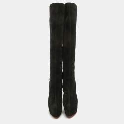 Pre Owned Christian Louboutin Black Suede Interlopa Knee Length Boots Size 37.5