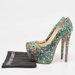 مملوكة مسبقًا Christian Louboutin Multicolor Crystal Daffodile Platform Pumps Size 37
