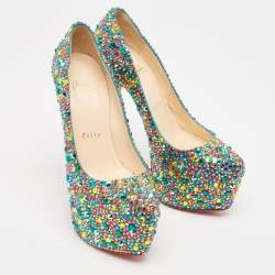 مملوكة مسبقًا Christian Louboutin Multicolor Crystal Daffodile Platform Pumps Size 37