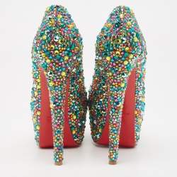 مملوكة مسبقًا Christian Louboutin Multicolor Crystal Daffodile Platform Pumps Size 37