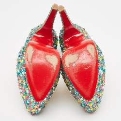 مملوكة مسبقًا Christian Louboutin Multicolor Crystal Daffodile Platform Pumps Size 37
