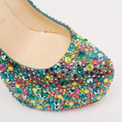 مملوكة مسبقًا Christian Louboutin Multicolor Crystal Daffodile Platform Pumps Size 37